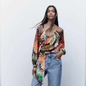 Zara Printed Wrap Top, Small